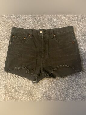 Levi Strauss 501 black denim shorts frayed hem